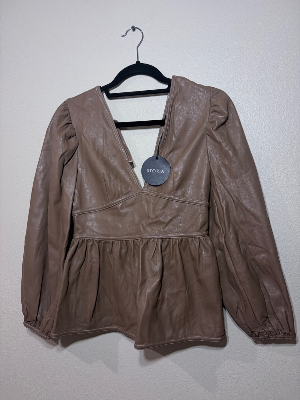 Storia Taupe Faux Leather Peplum Jacket